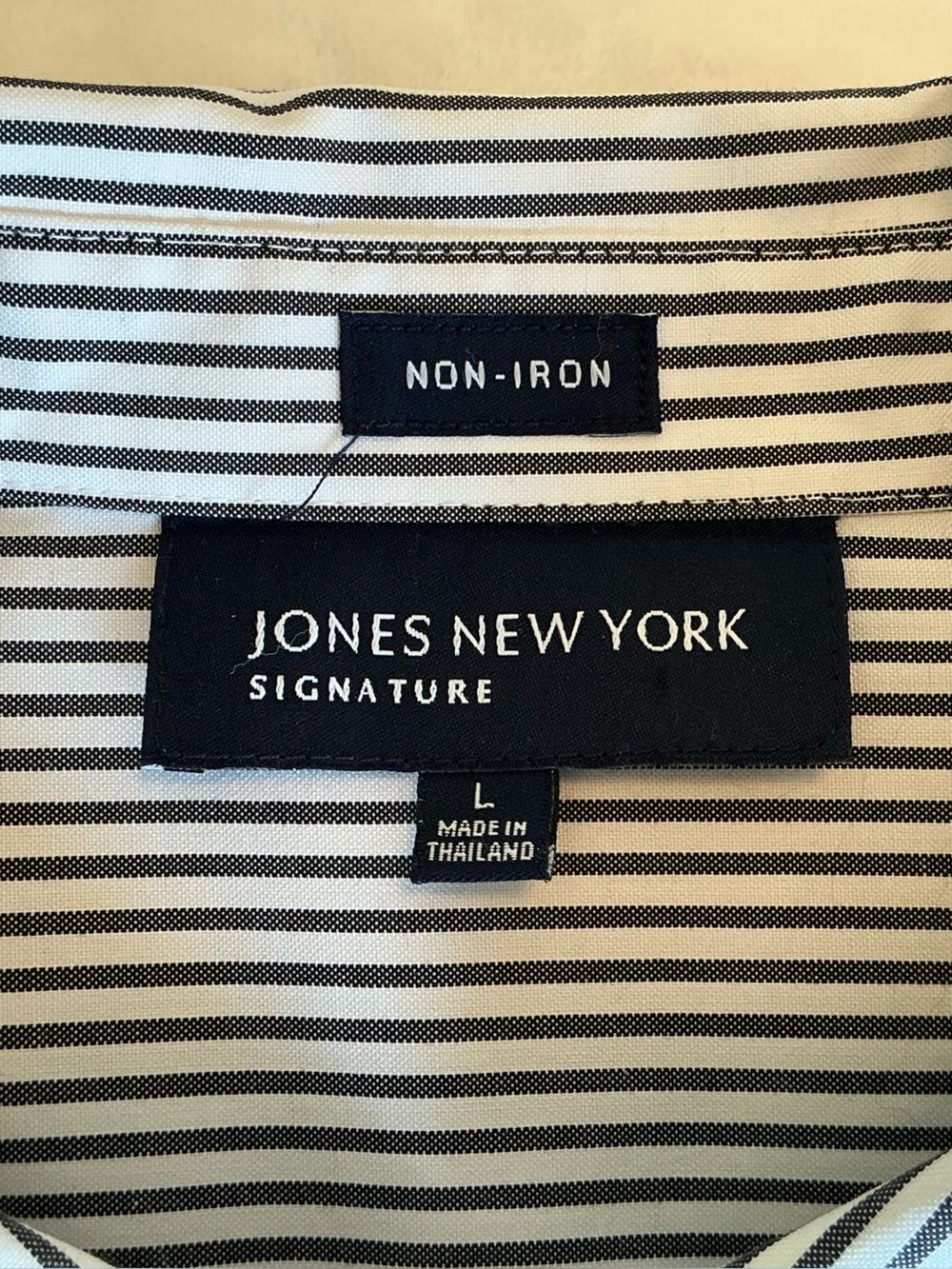 Jones New York Signature Non-Iron Striped Button Down Shirt Charcoal White L - Picture 6 of 9